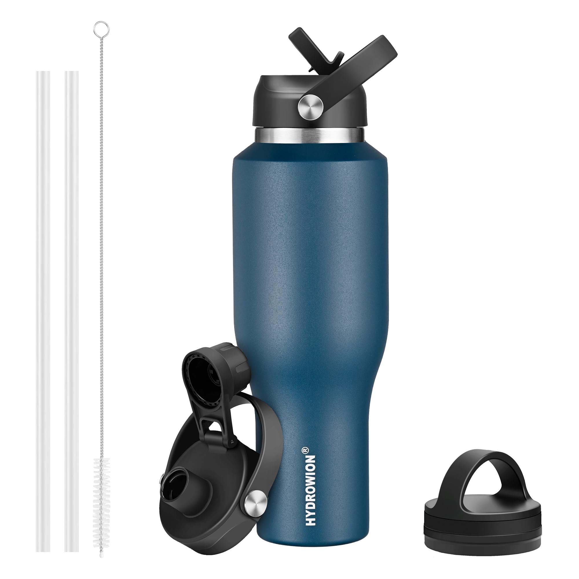 HYDROWION front view showing slim 40oz bottle and powder coat grip benefit