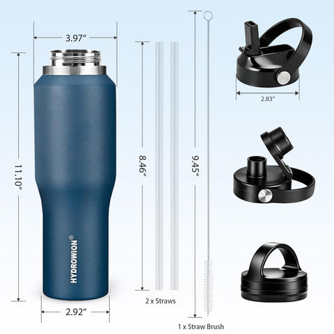 HYDROWION spout lid shown open for safe hot beverage pouring and sipping
