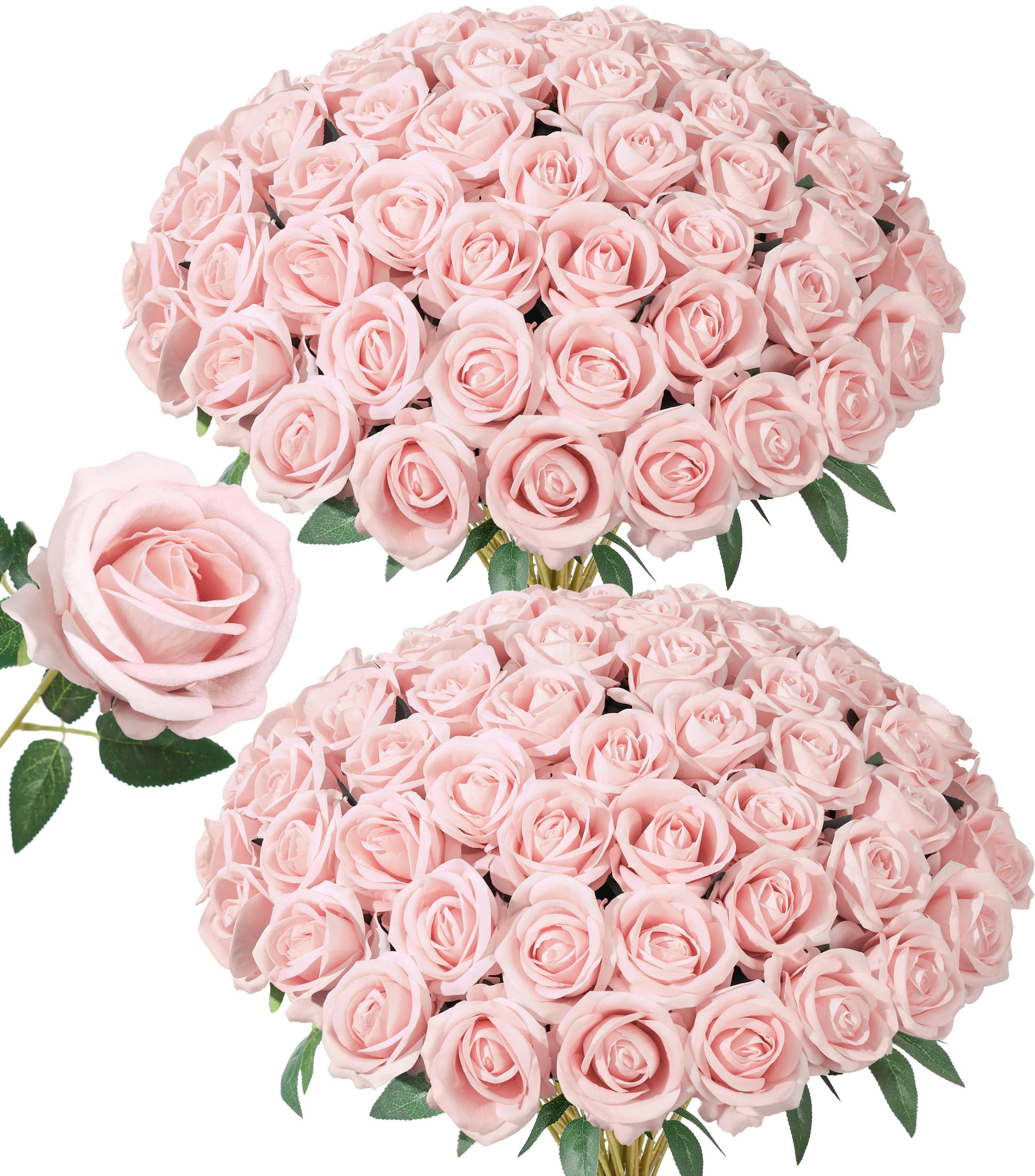 HyeFlora front view of 50 blush silk roses showing complete set and packaging benefit