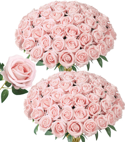 HyeFlora front view of 50 blush silk roses showing complete set and packaging benefit