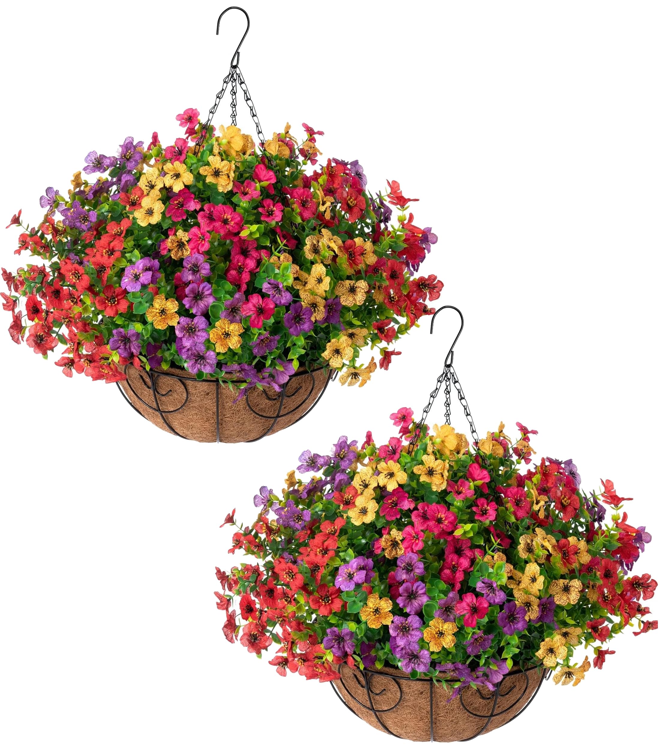 HyeFlora front view of two hanging baskets showing bright daisies and curb appeal