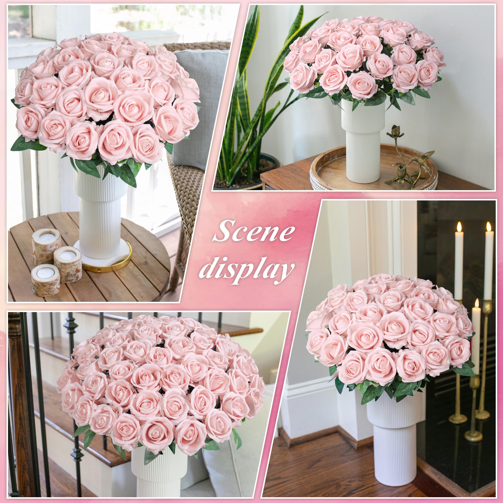 HyeFlora blush roses arranged in tall vase showing instant room upgrade benefit