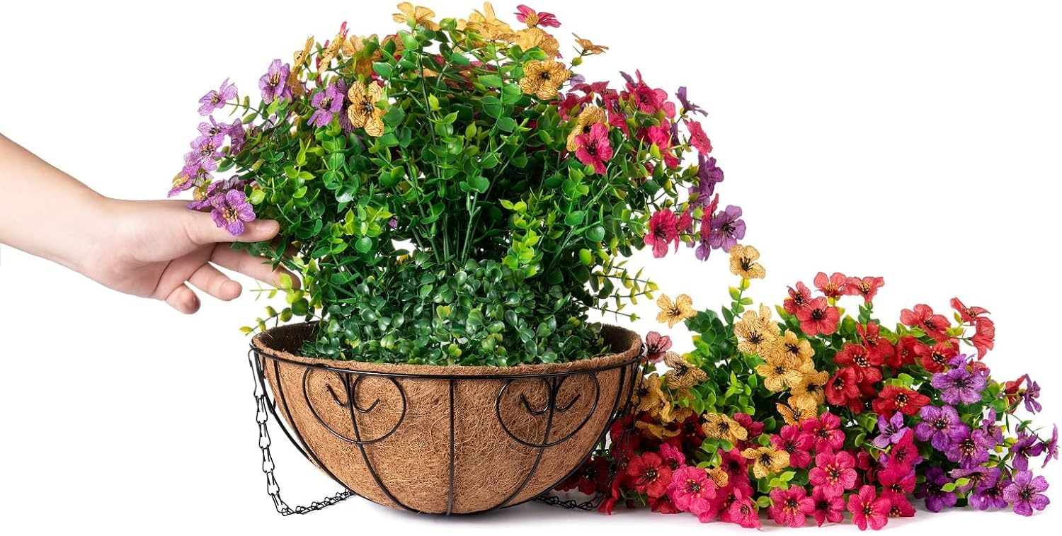 HyeFlora basket held in hand for scale demonstrating compact, porch-friendly size