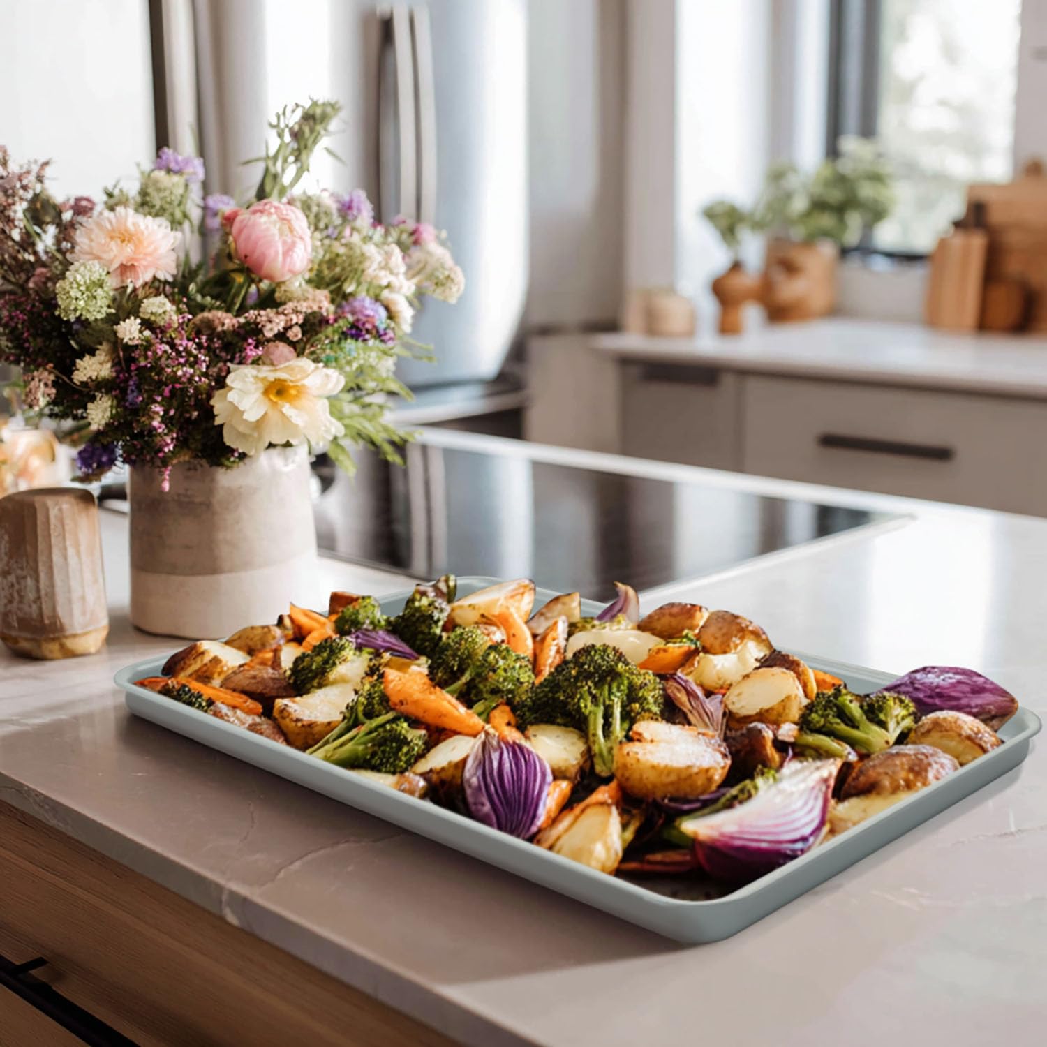 HYGGEOXY baking sheet styled in kitchen scene showing gift-ready appeal benefit