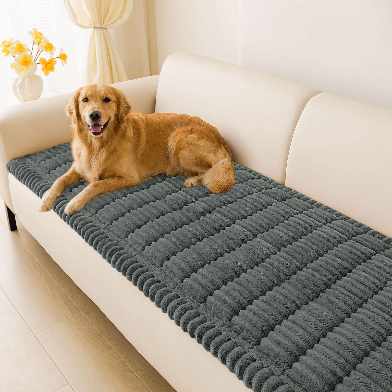hyha front view of flannel sofa cover showing full protection and cozy look