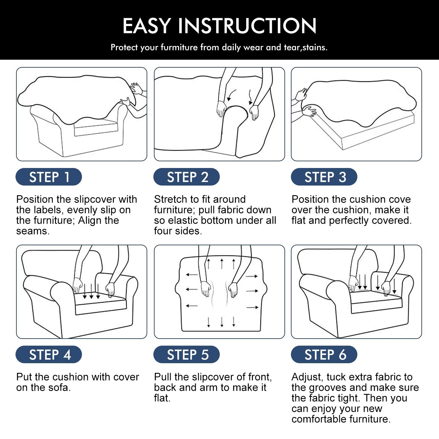 hyha hands fitting slipcover demonstrating easy installation