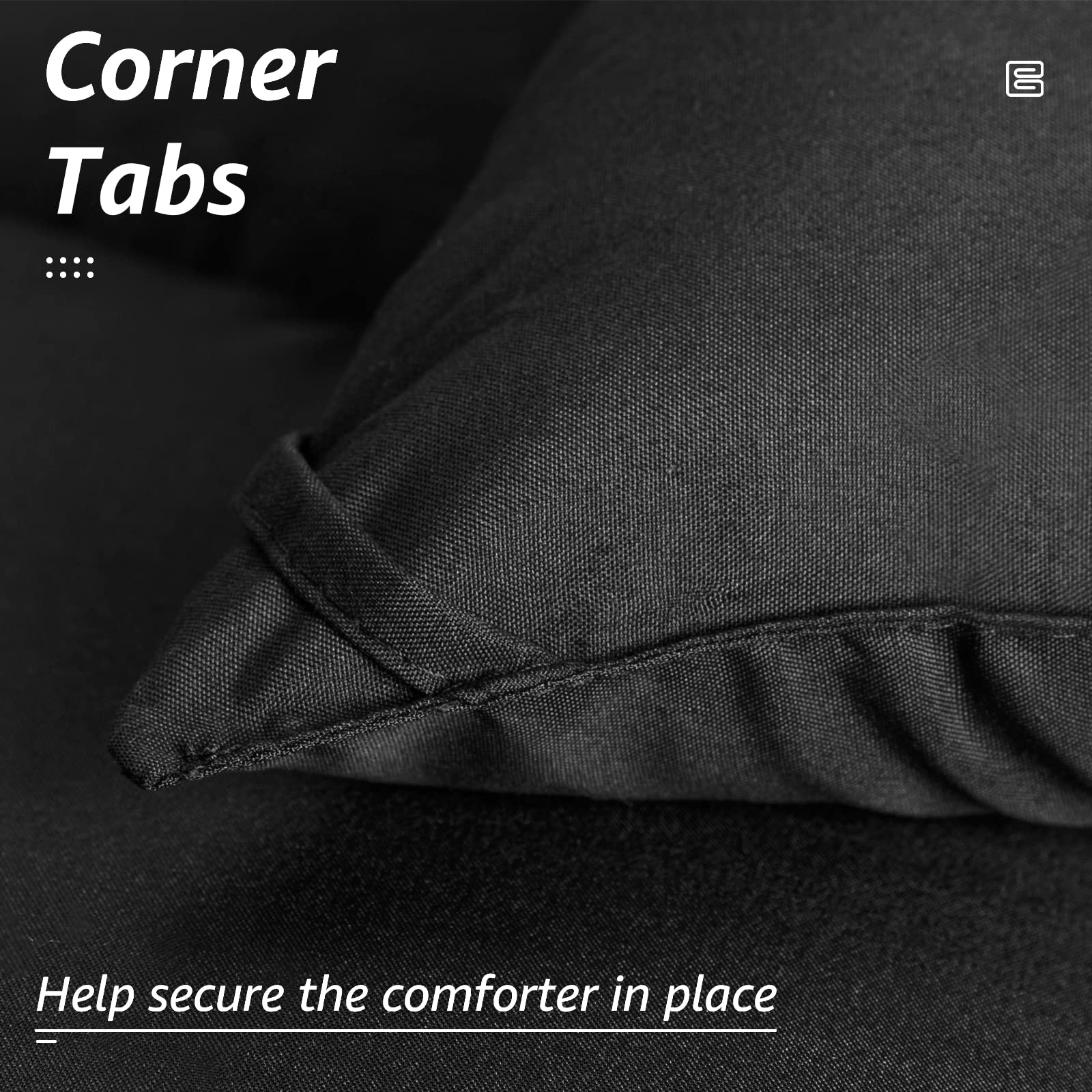 HYLEORY corner tabs close-up showing secure attachment and anti-shift benefit
