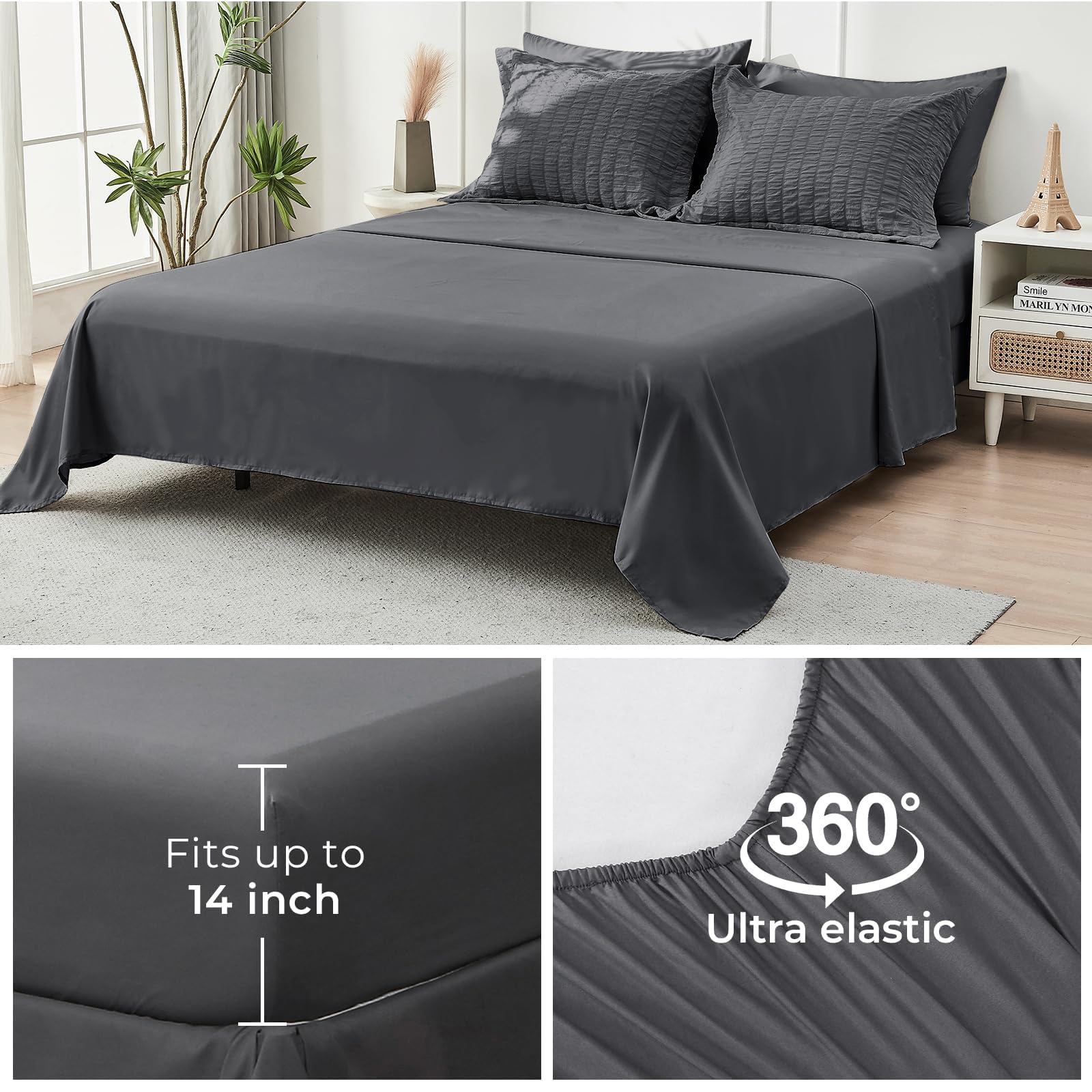 HYMOKEGE comforter on king bed in bedroom, cozy modern styling benefit