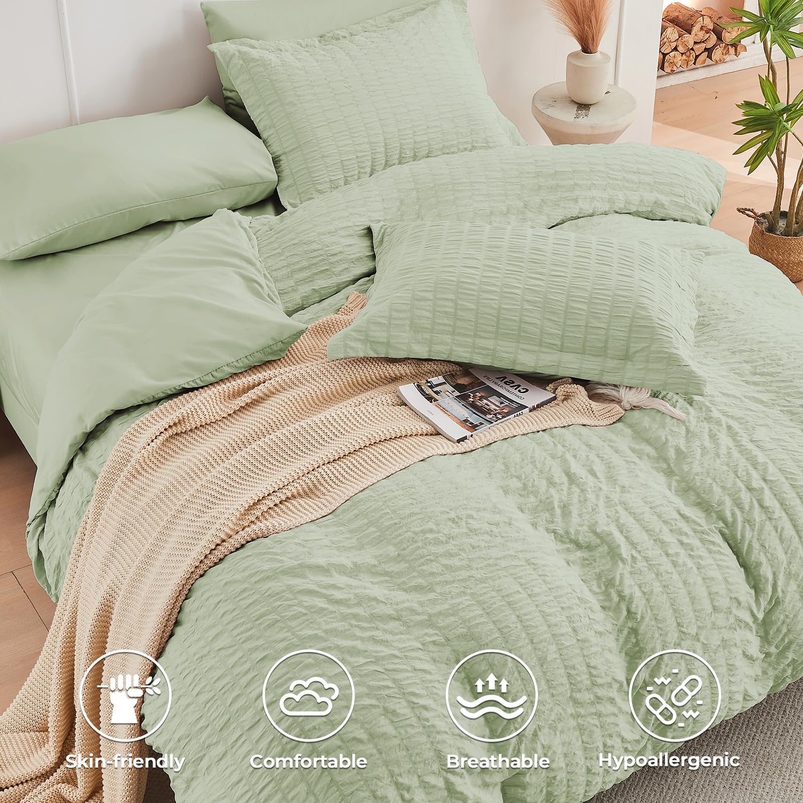 HYMOKEGE deep-pocket fitted sheet on mattress demonstrating secure fit