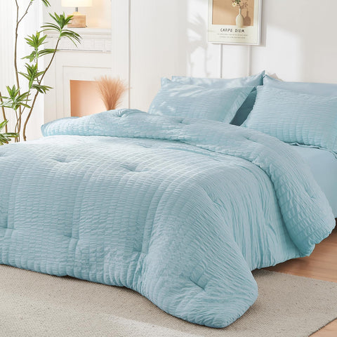 HYMOKEGE styled bedroom with lake blue set showing cohesive modern aesthetic