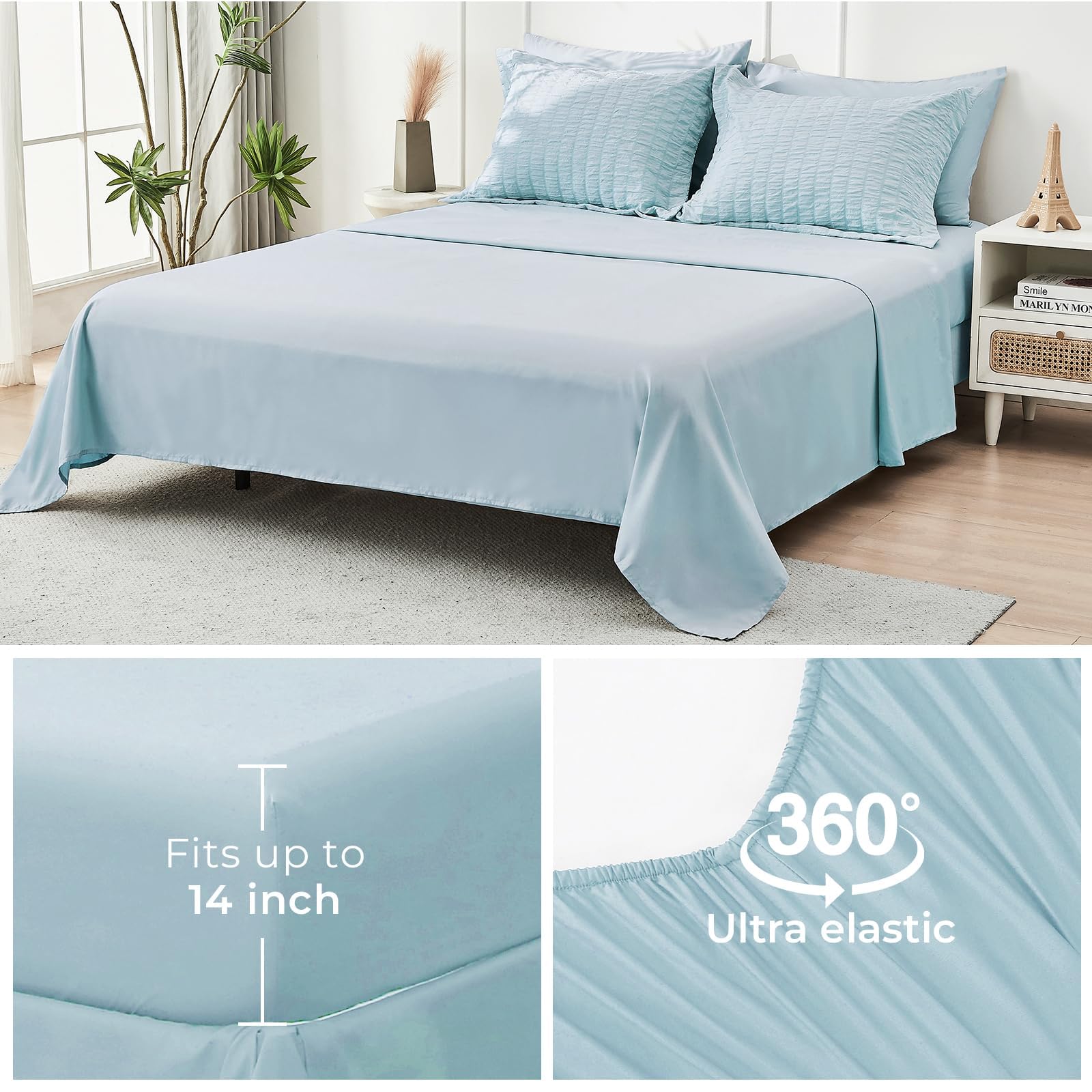 HYMOKEGE vacuum-packed bedding bag illustrating compact shipping and easy storage