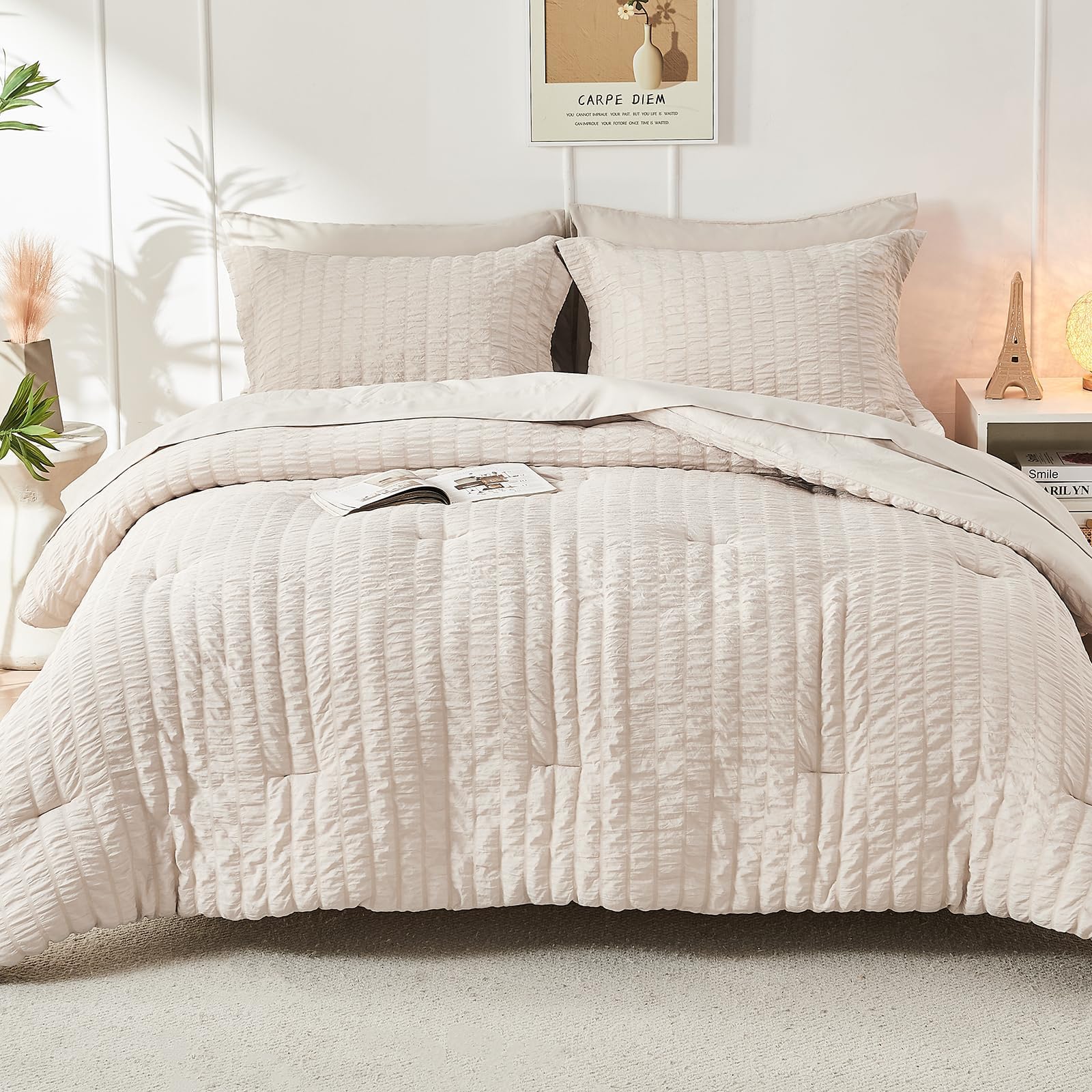 HYMOKEGE pillows and shams detail showing plush look and coordinated texture for comfort