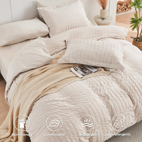 HYMOKEGE sheets and shams laid flat displaying coordinated pieces for quick bed setup