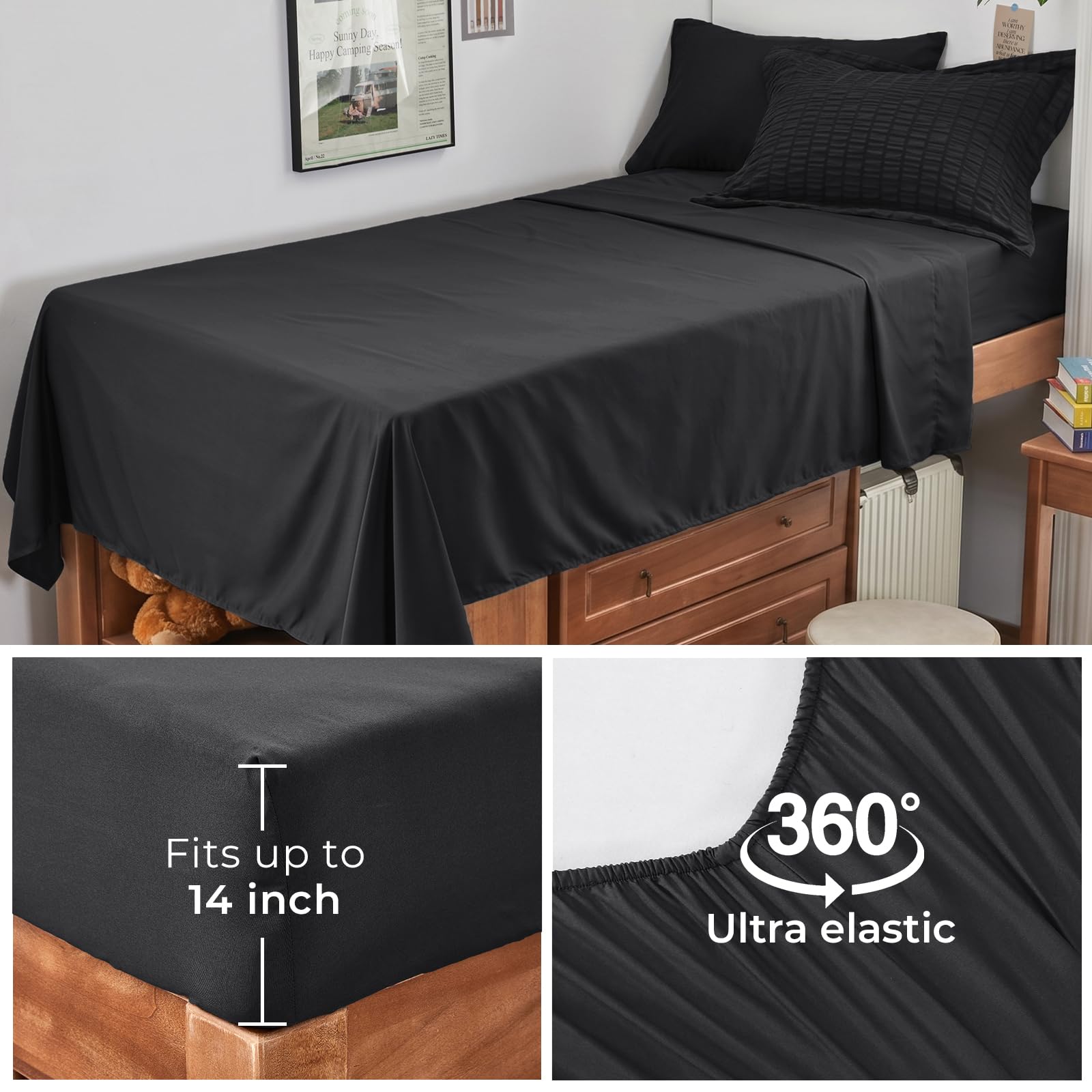 HYMOKEGE comforter and sheets laid on mattress for scale and accurate sizing