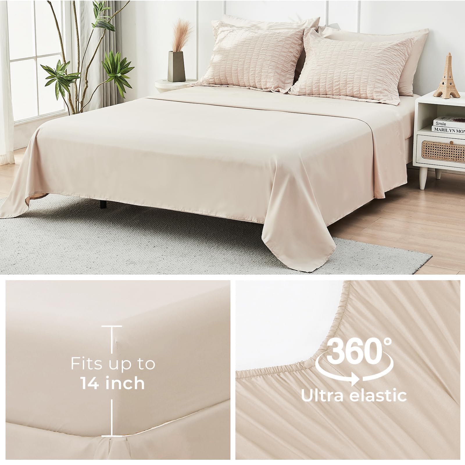 HYMOKEGE vacuum-packed set beside unpacked comforter showing easy recovery