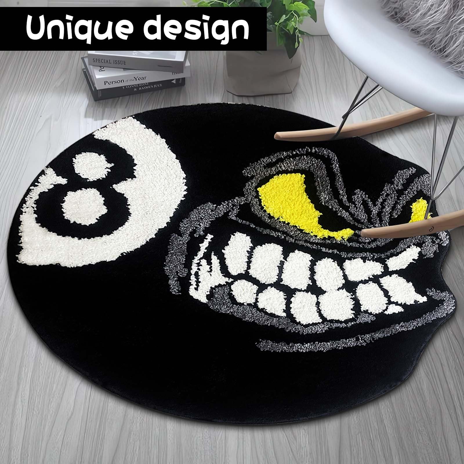 HYPEECE rug styled beside bed adding edgy aesthetic and comfort
