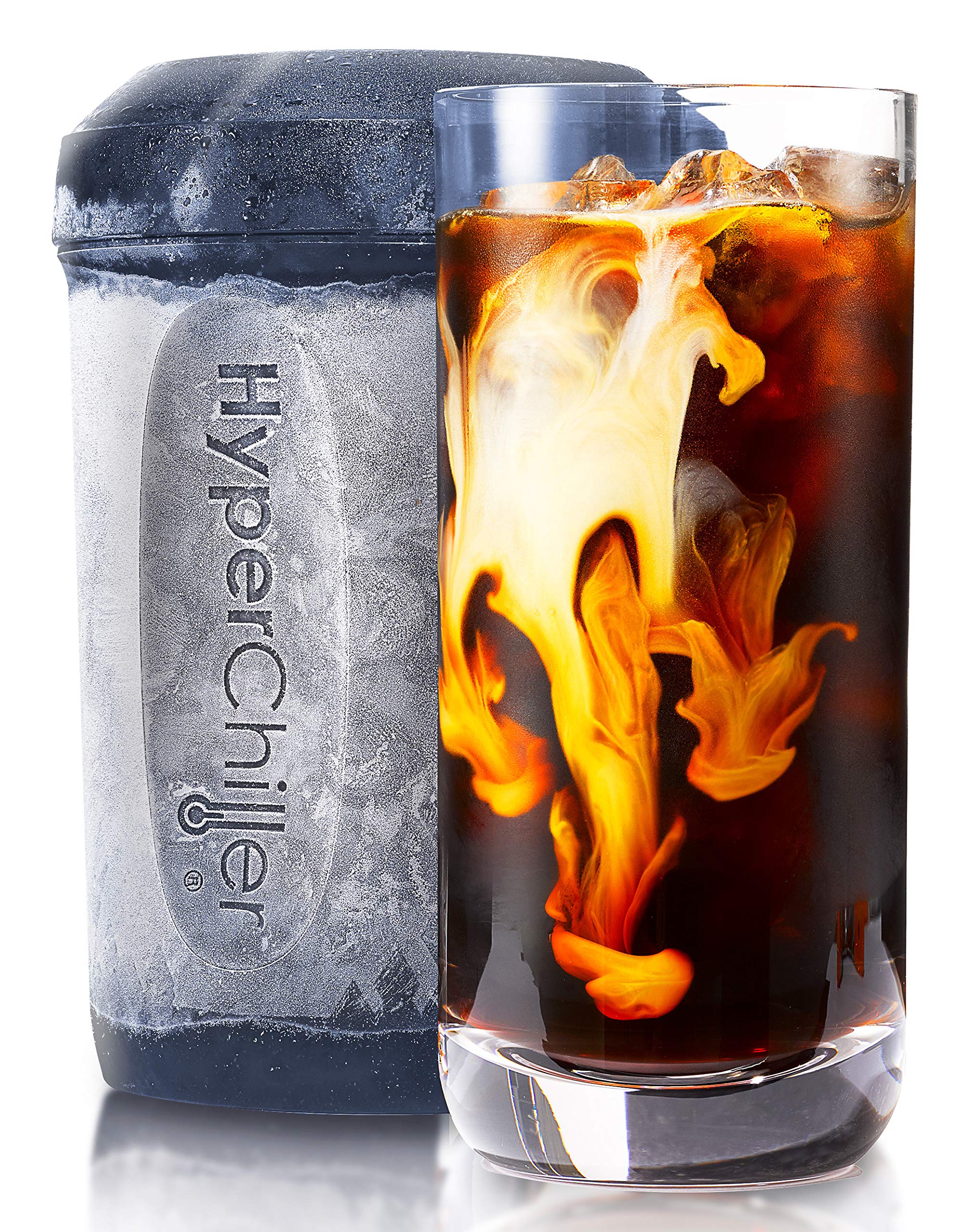 HyperChiller cobalt front view showing sleek cooler and brand logo for quick chilled coffee