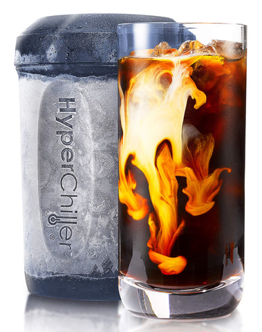 HyperChiller cobalt front view showing sleek cooler and brand logo for quick chilled coffee