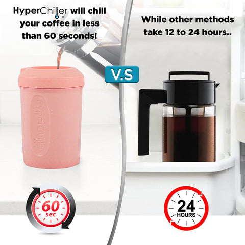 HyperChiller next to a coffee mug demonstrating 12.5 oz capacity and scale