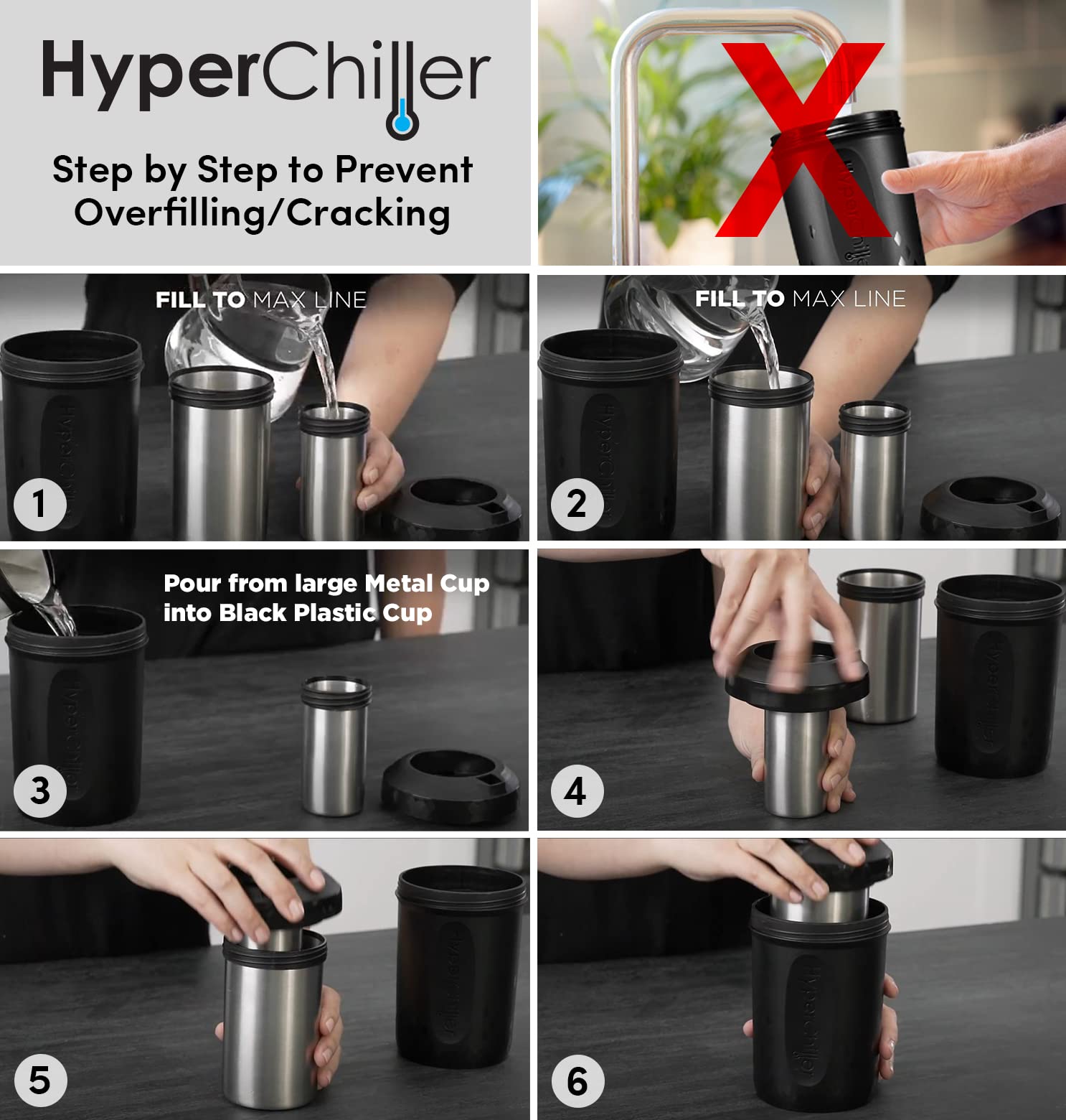 Pouring hot coffee through HyperChiller HC3 into glass showing dilution-free chilling