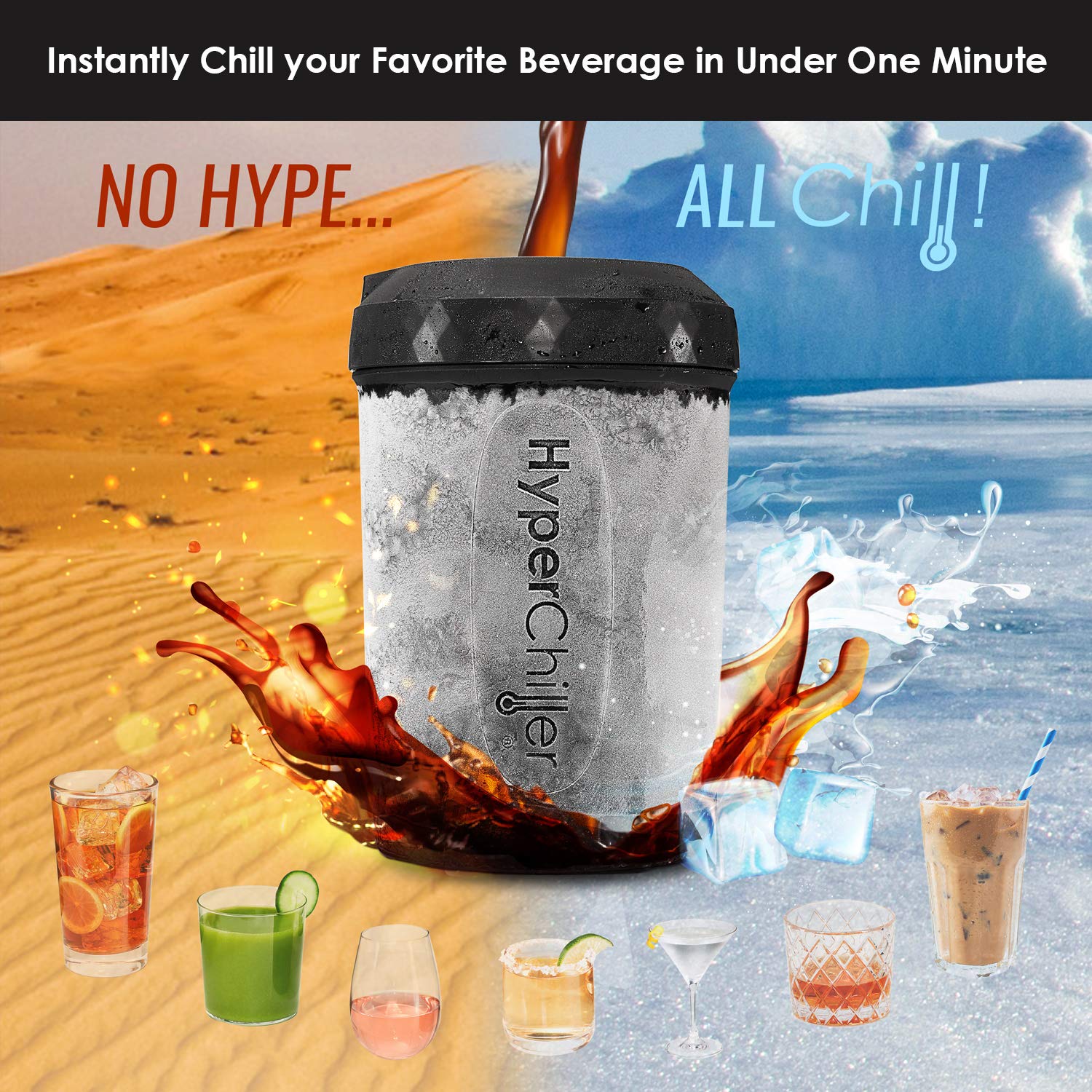 HyperChiller chilling a glass of wine to serve faster for entertaining by HyperChiller