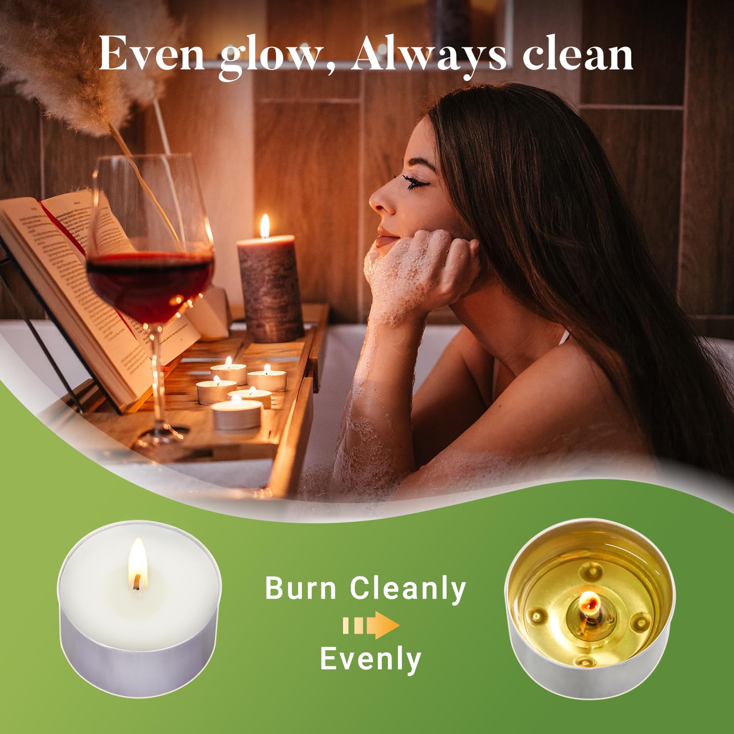 Hypmis tealight in metal cup containing wax for no-drip benefit