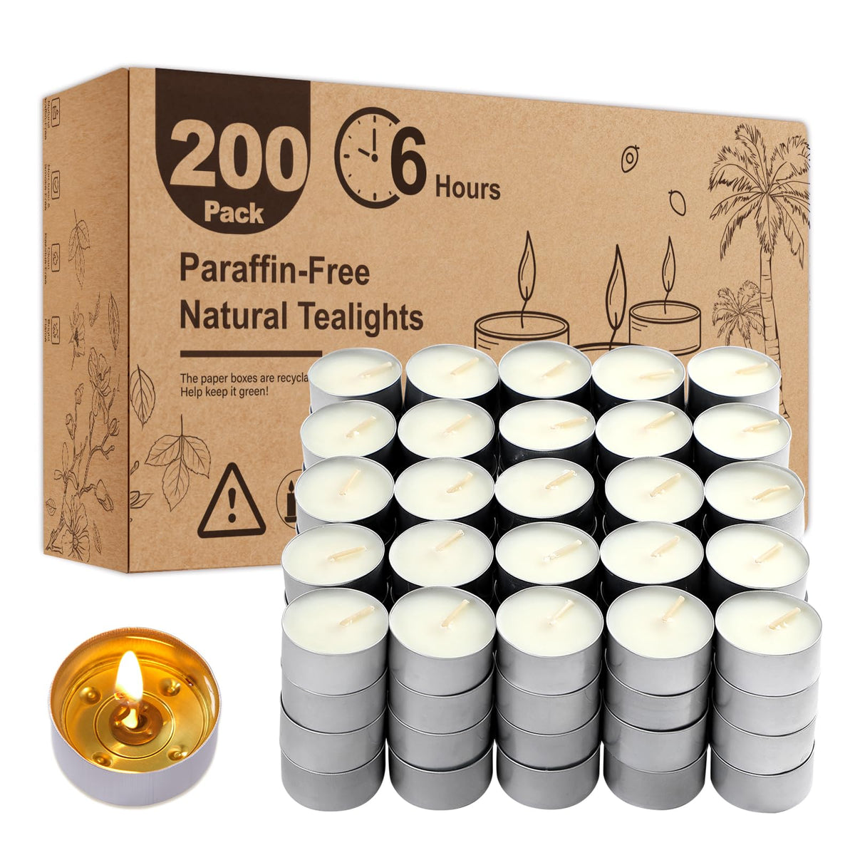 Hypmis front pack showing 200 tealights and convenient bulk value