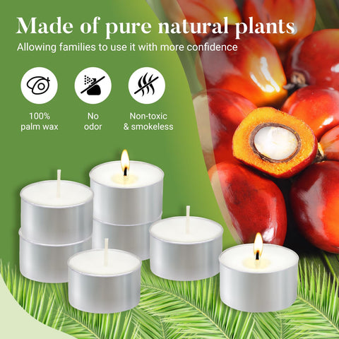 Hypmis lit tealights on table creating warm, neutral ambiance