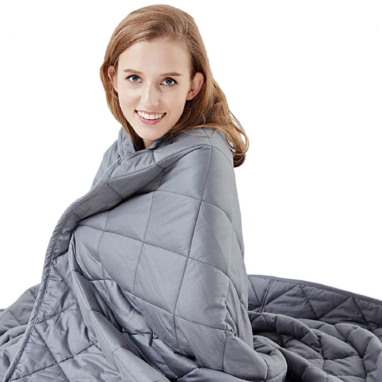 HYPNOSER weighted blanket front view in dark grey showing neat diamond pattern and cozy look