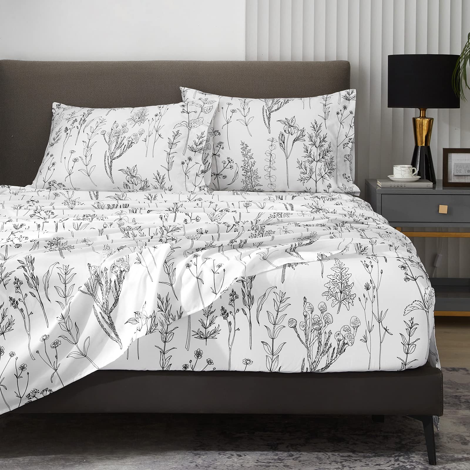 HYPREST king flat sheet front view showing full floral print and smooth finish