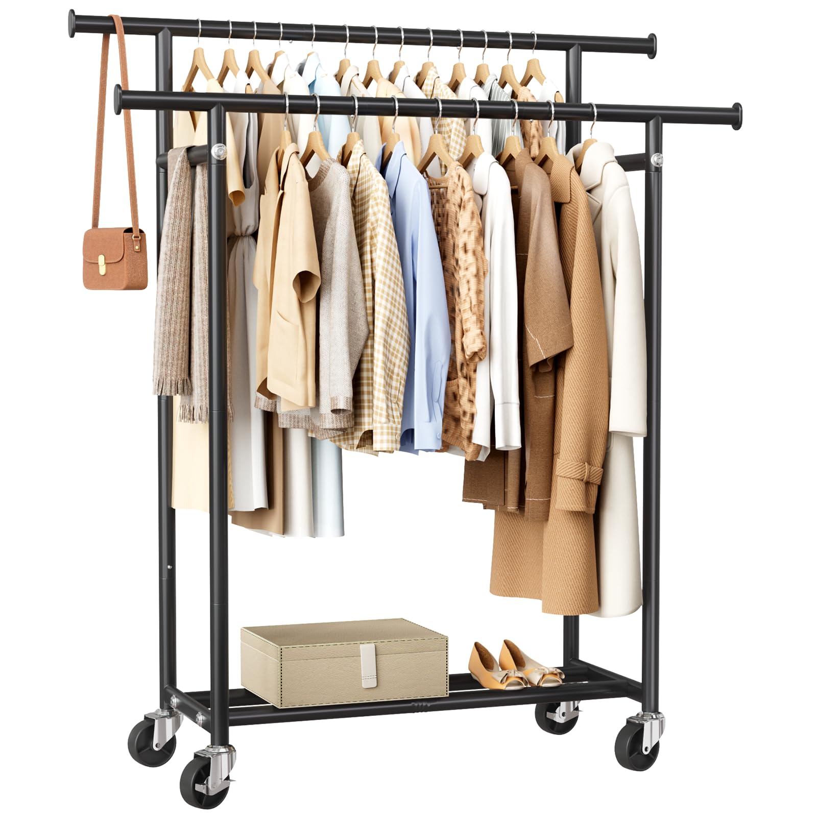 HYSEYY front view full clothes rack showing organized garments and storage benefit