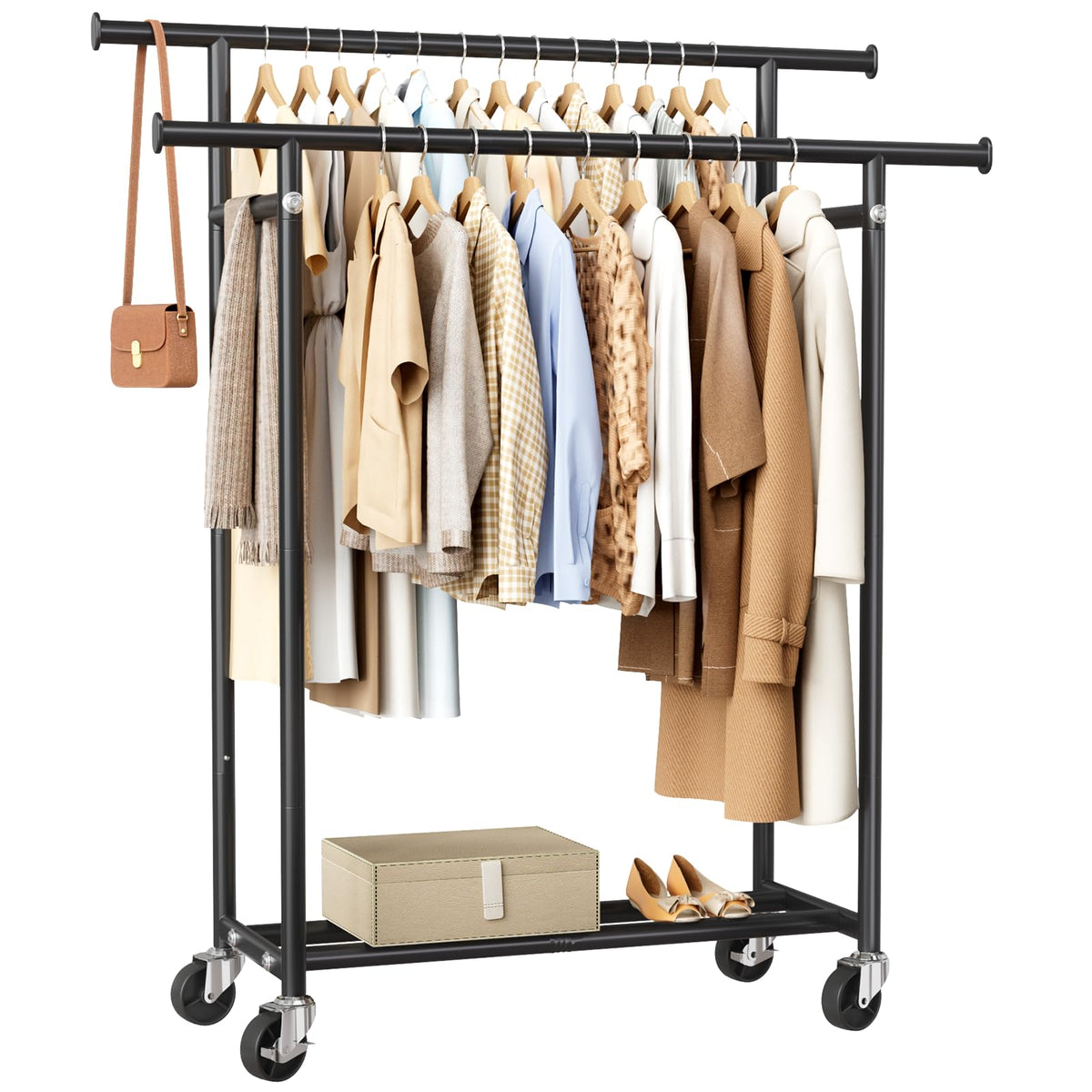 HYSEYY front view full clothes rack showing organized garments and storage benefit
