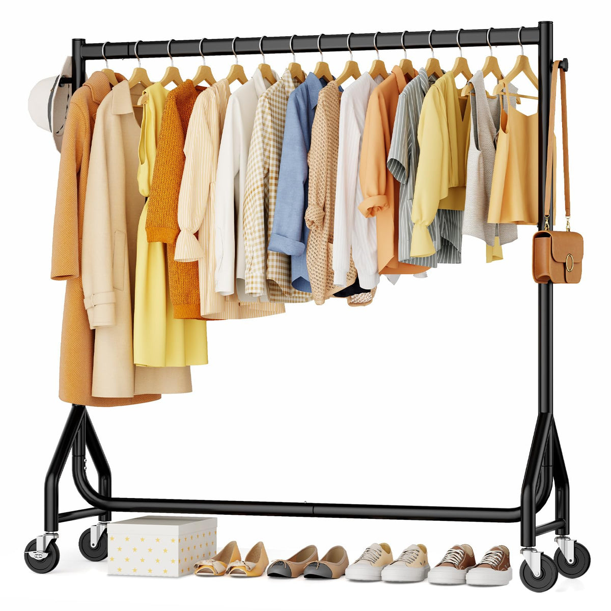 HYSEYY front view full rack showing strong frame and tidy storage benefit