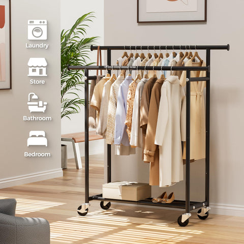 HYSEYY rack next to a chair showing scale and compact footprint benefit