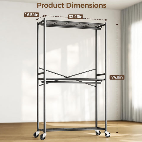 HYSEYY side profile showing 16.24-inch depth preventing garment crowding