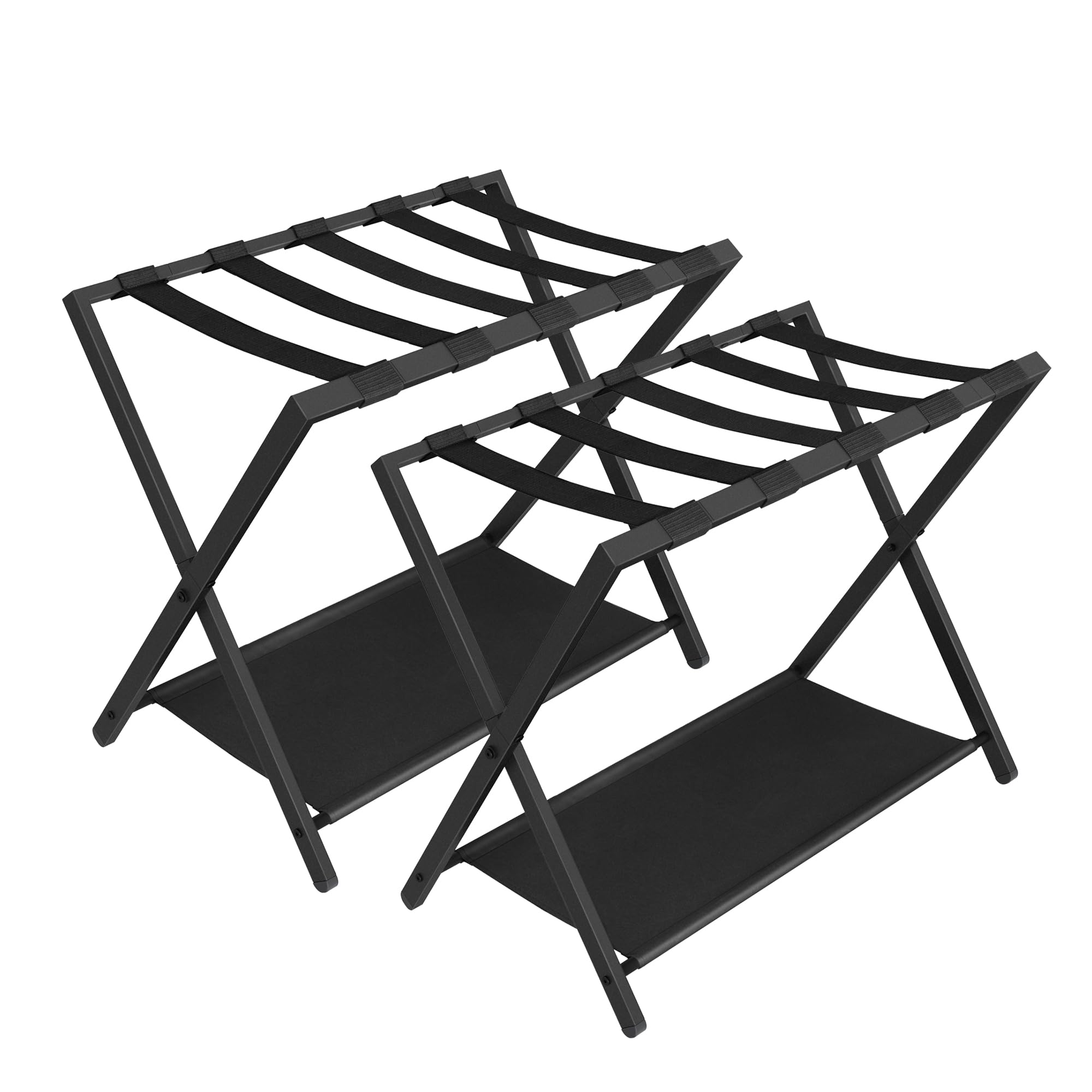 Hzuaneri front view of assembled luggage rack showing sleek black finish and stability