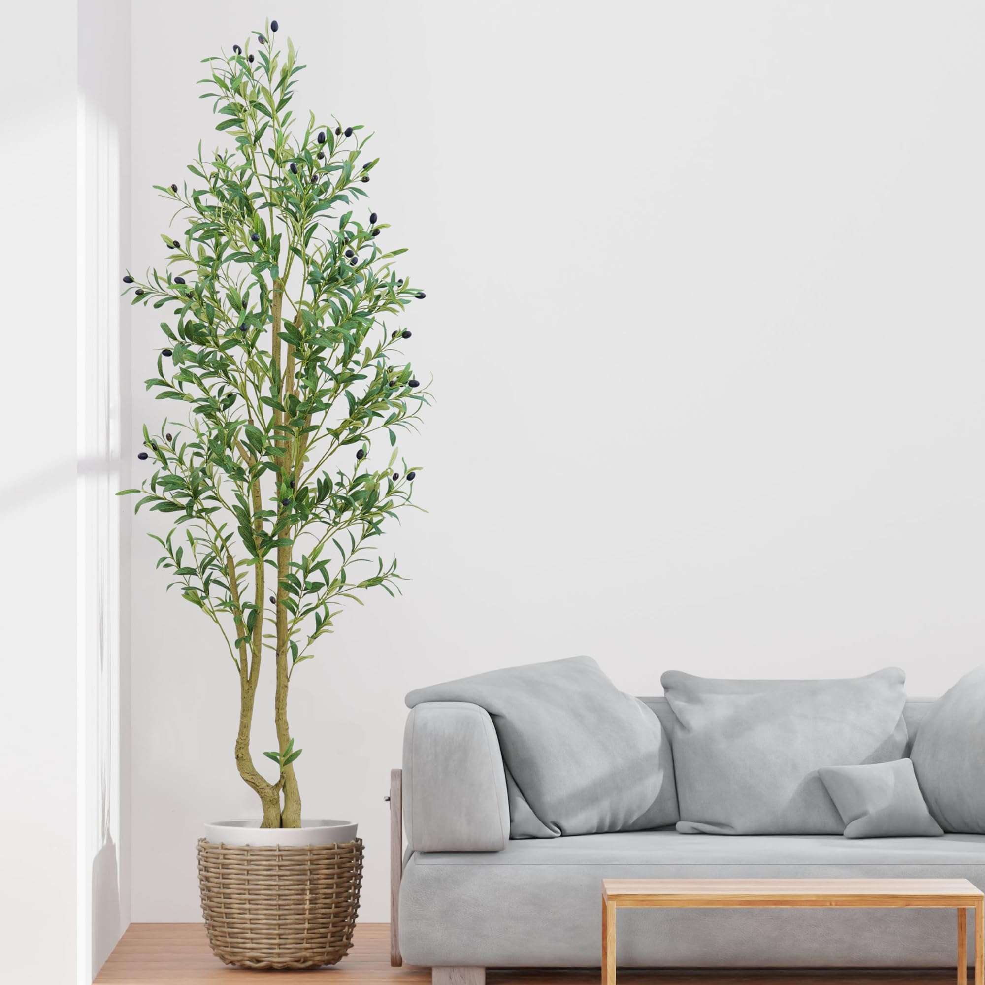 HZXGCP front view of 6ft artificial olive tree showing full shape and instant decor benefit
