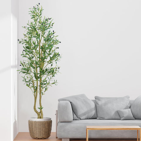 HZXGCP front view of 6ft artificial olive tree showing full shape and instant decor benefit