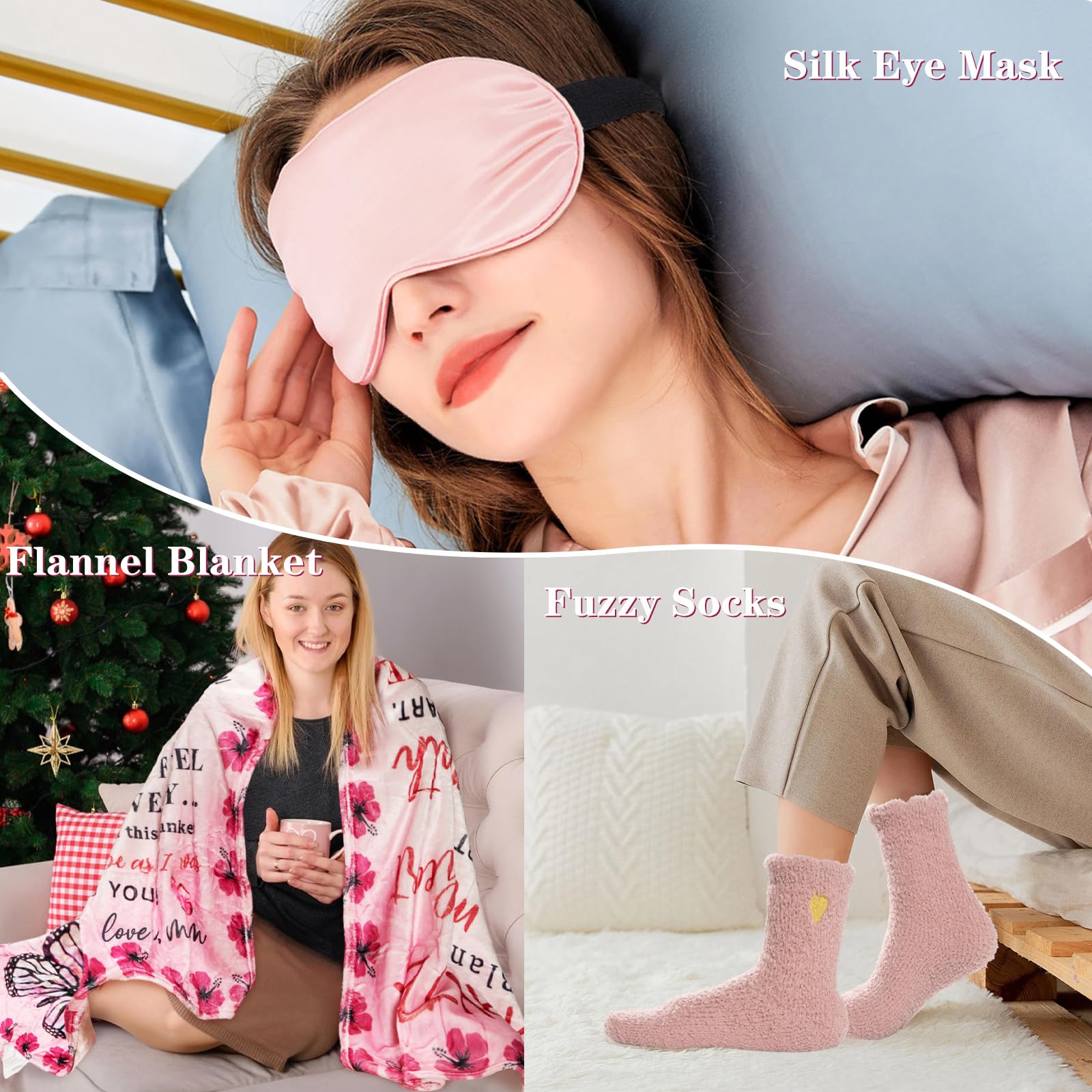 iAOVUEBY fuzzy socks and silk eye mask displayed for cozy comfort and restful use