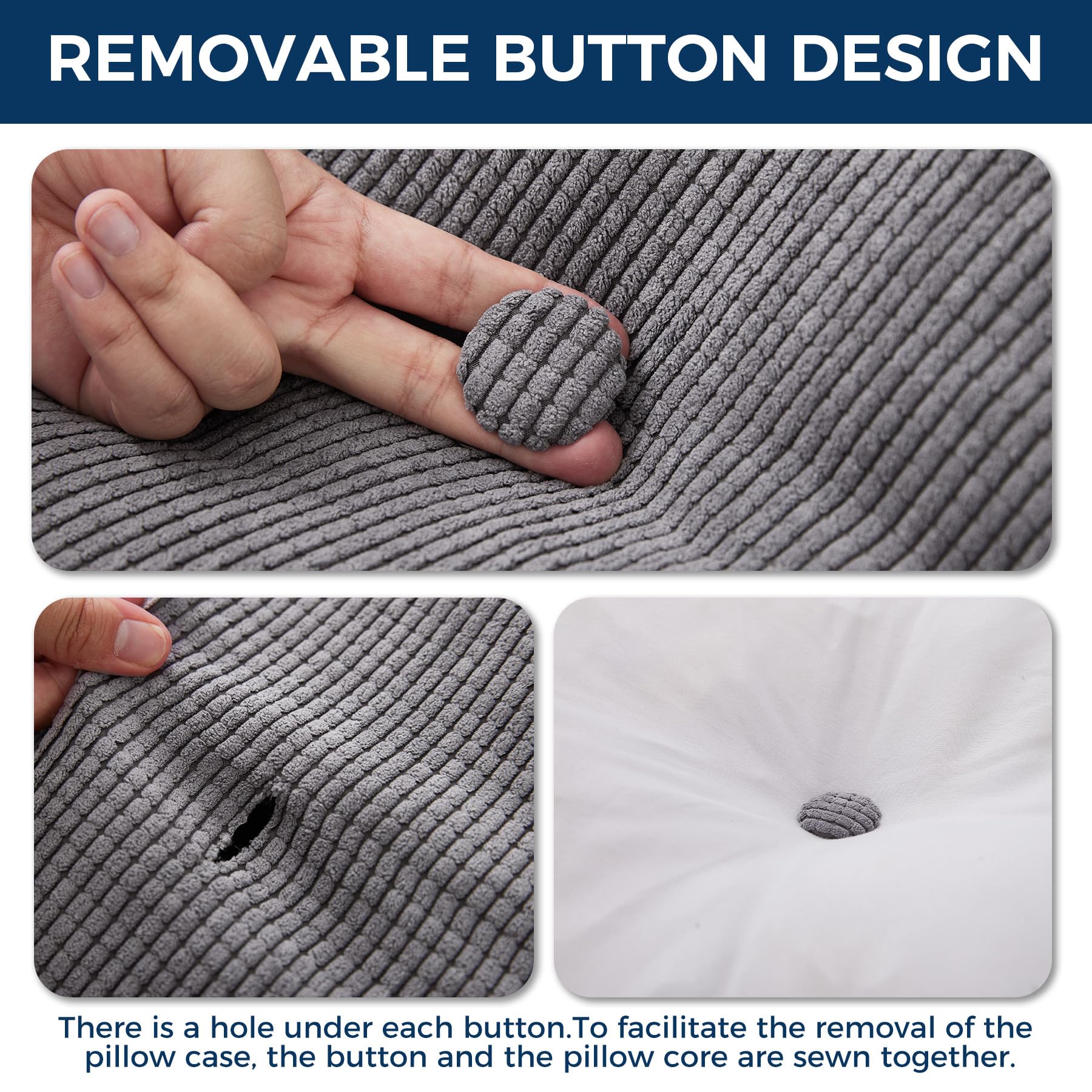 IASEAHK zipper and button detail illustrating removable cover for easy cleaning