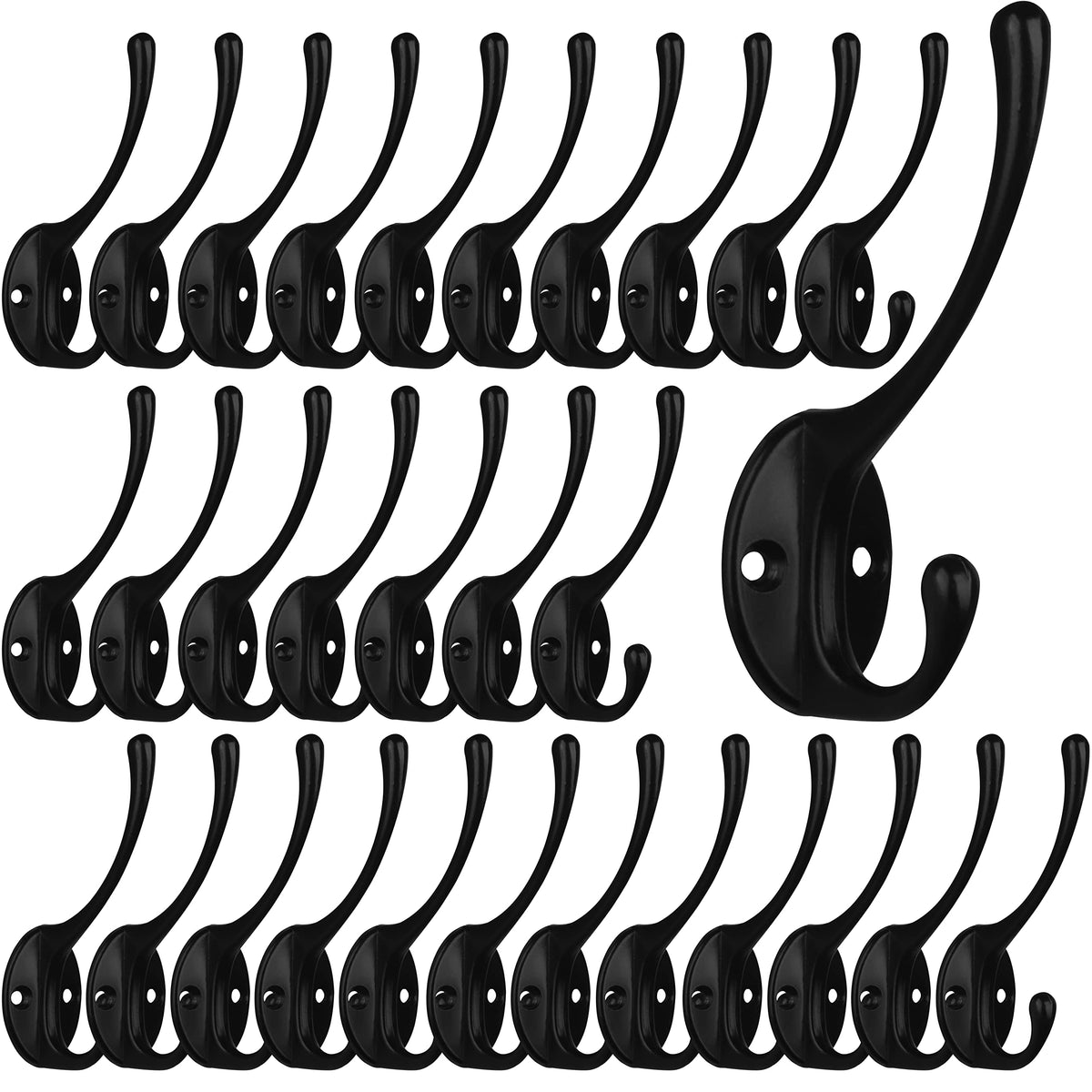 IBosins front view of 30-pack black dual hooks showing neat packaging and convenience