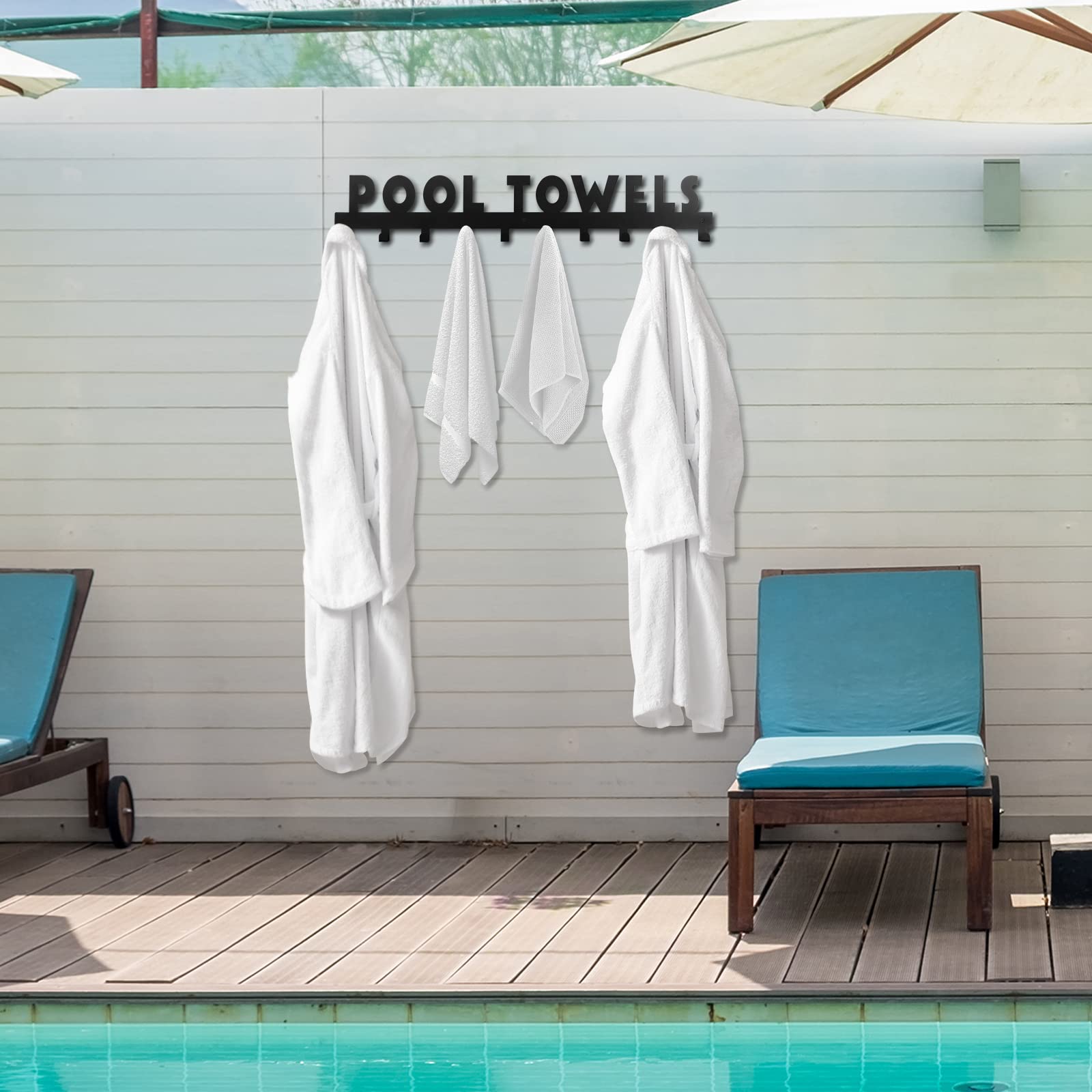 IBosins towel rack loaded with bath and pool towels demonstrating improved drying and airflow