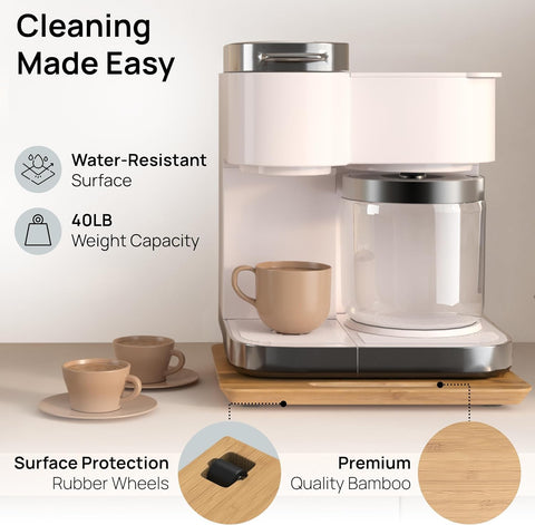 Ibyx coffee maker on tray pulled forward showing easier access benefit