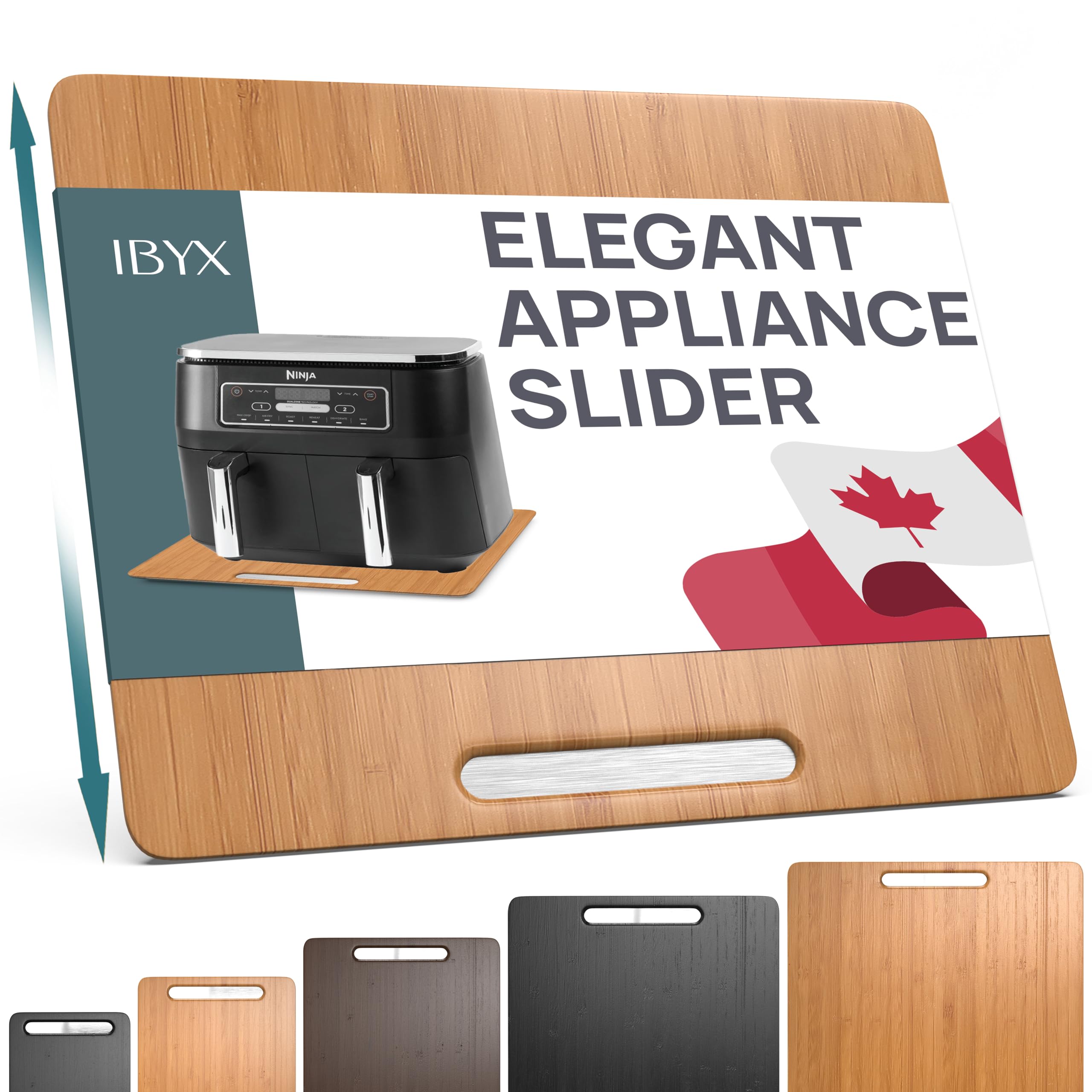 Ibyx front view of bamboo platform showing stable appliance placement and clean counter benefit