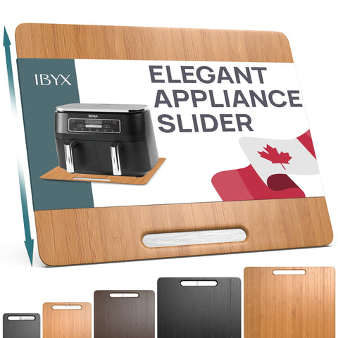 Ibyx front view of bamboo platform showing stable appliance placement and clean counter benefit