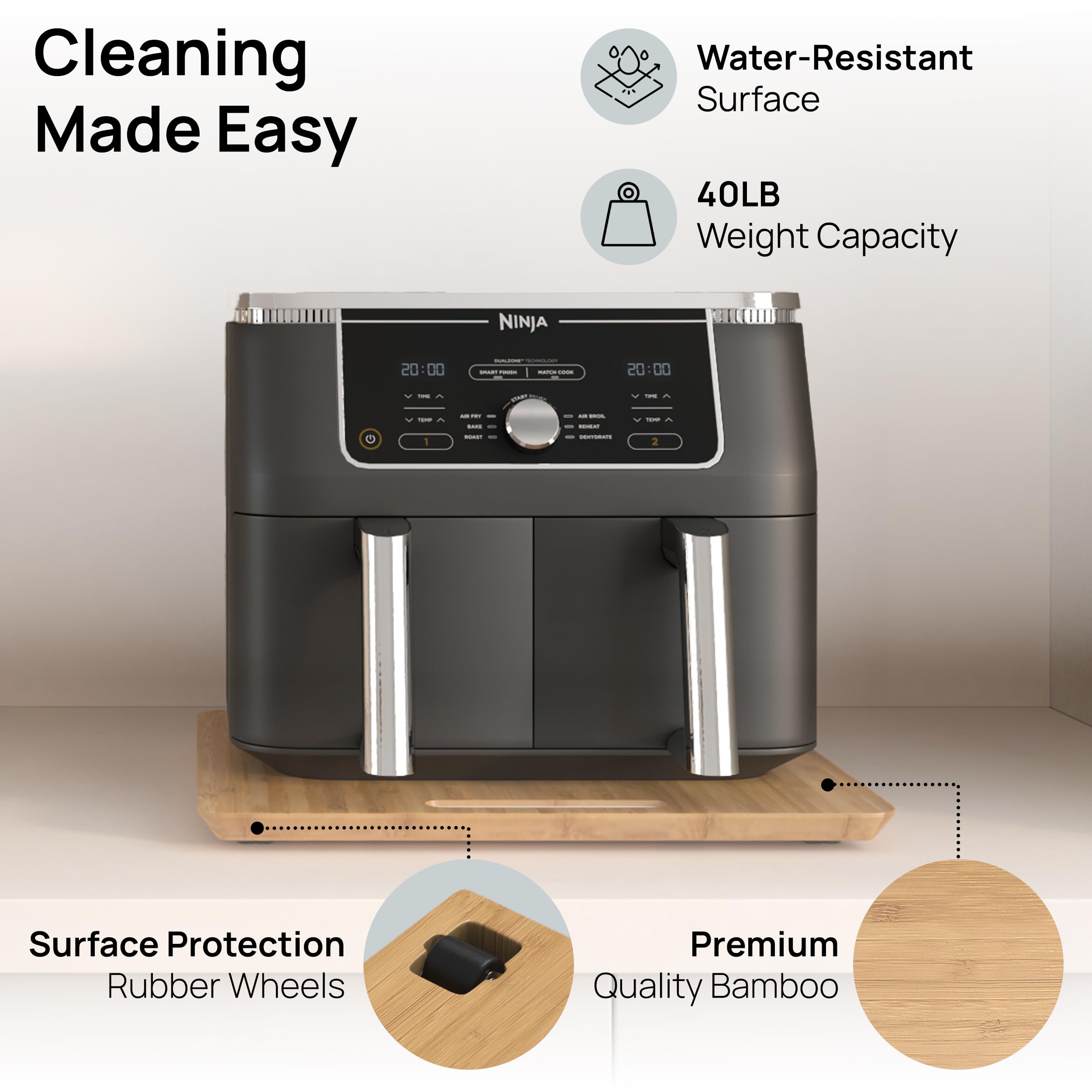 Ibyx tray next to coffee machine showing scale and correct fit for mid-size appliances
