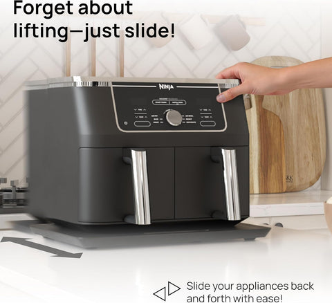 Ibyx slider wheel detail showing quiet glide and countertop protection