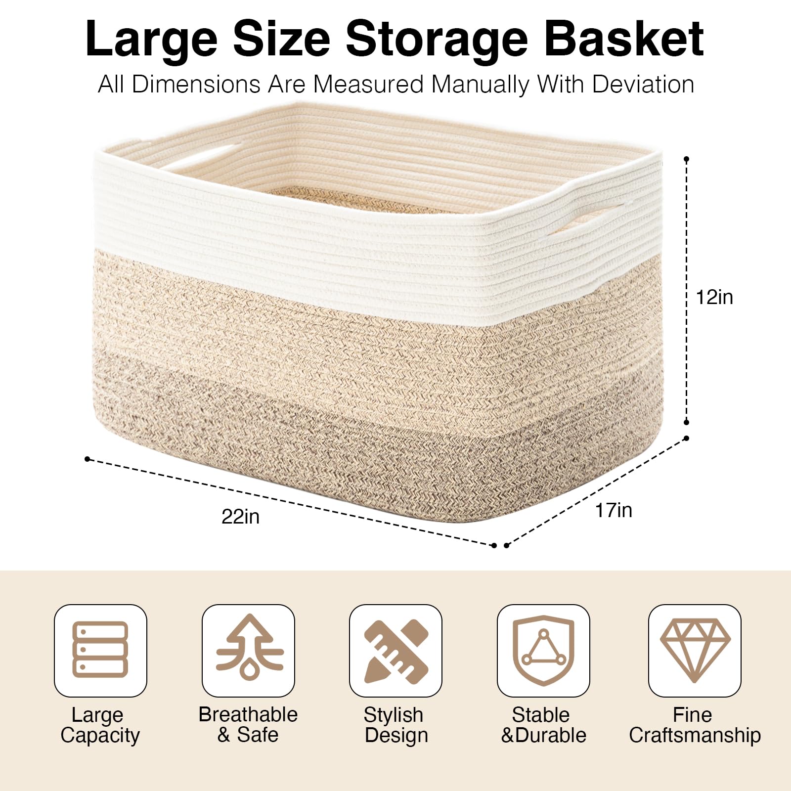 ICERZCZ basket filled with blankets demonstrating large 75L capacity