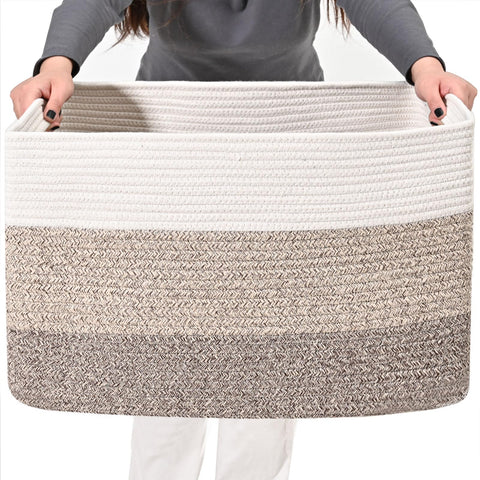 ICERZCZ front view of rectangular cotton rope storage basket showing capacity