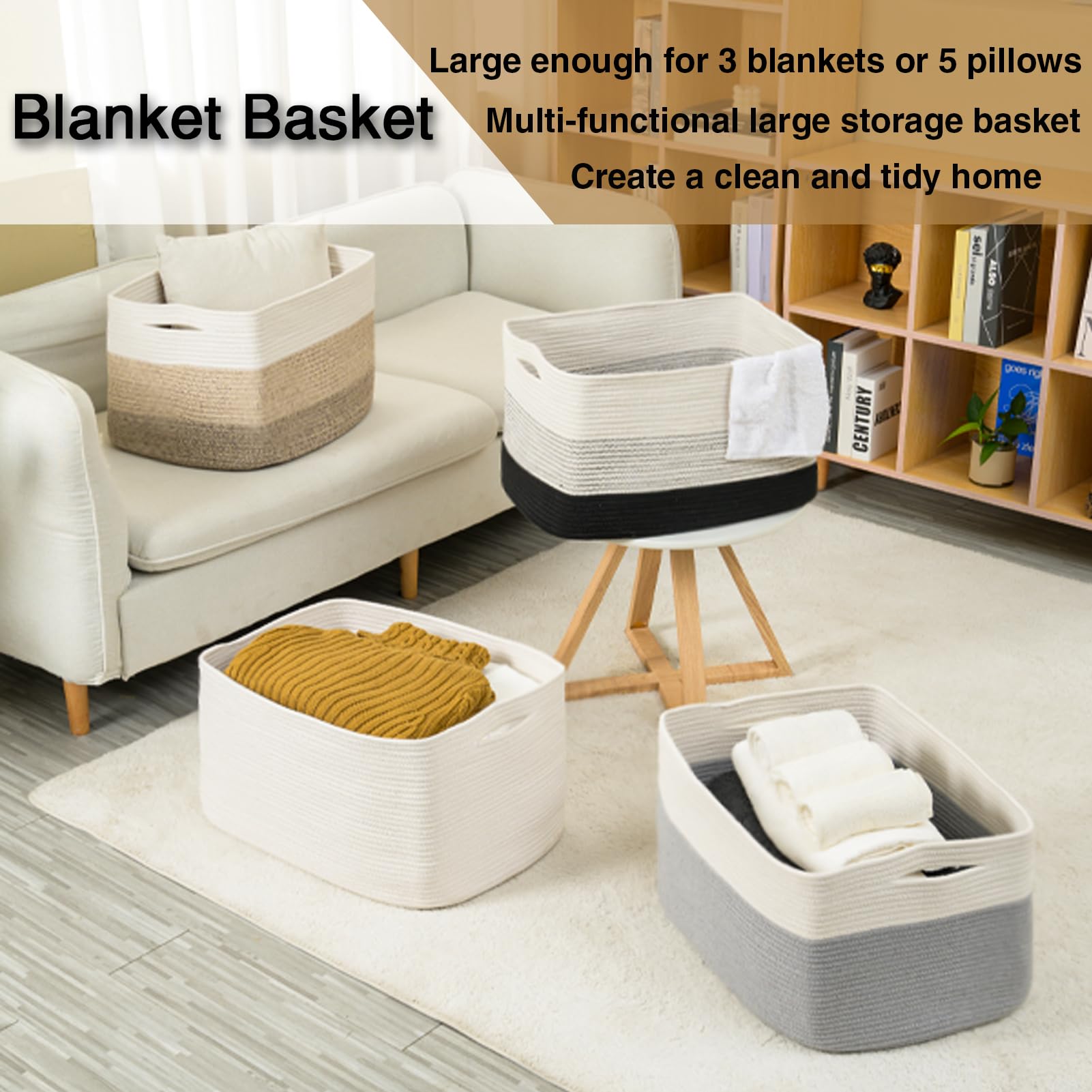 ICERZCZ basket staged in living room adding stylish organization